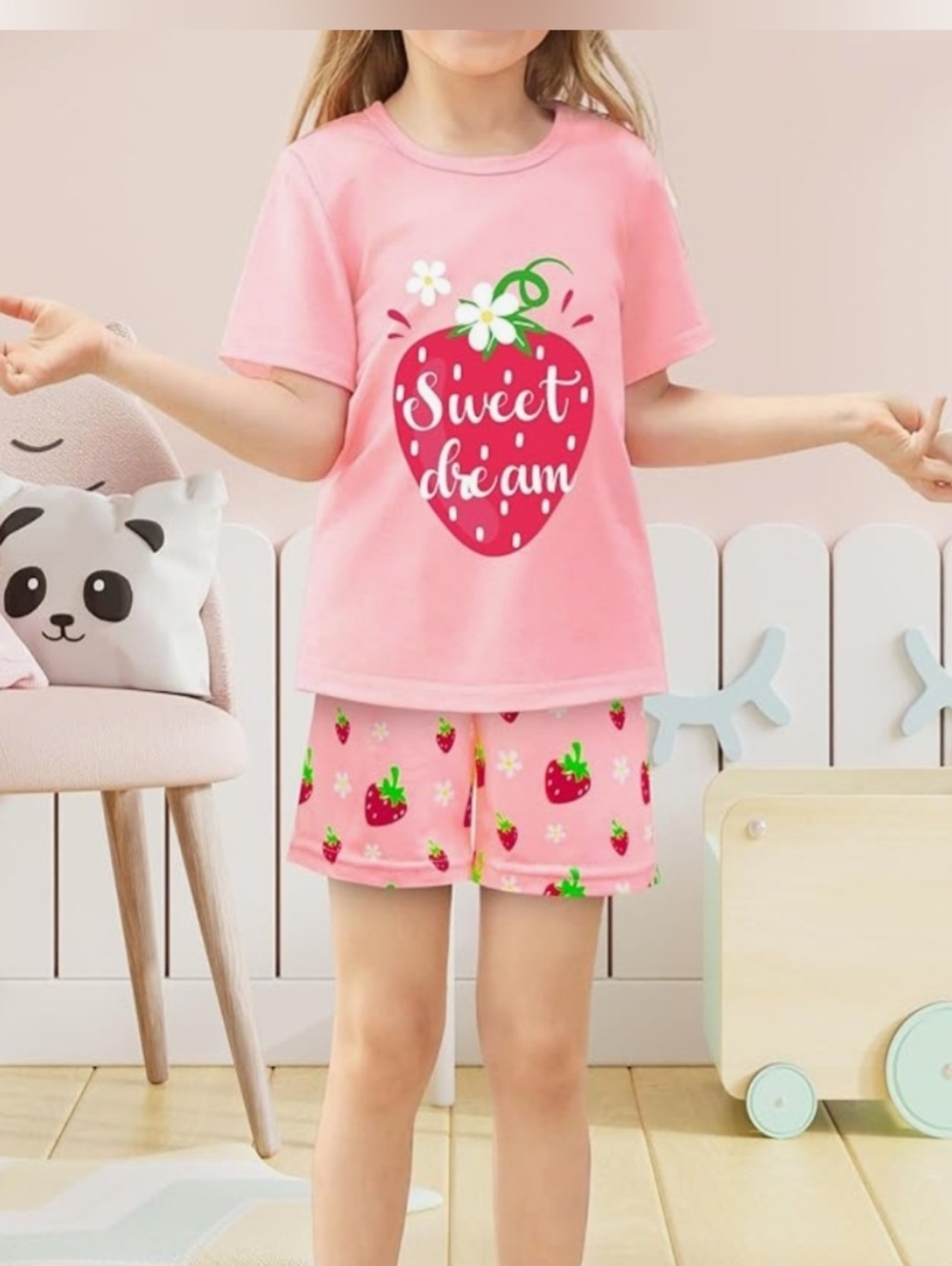 Sweet Dream Strawberry Kids Pajamas - Pink